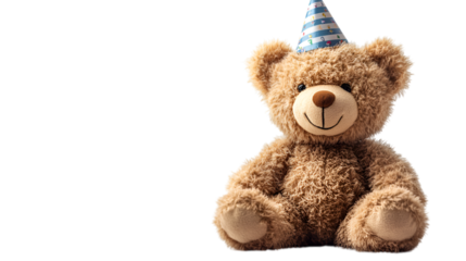 a teddy bear wearing a party hat. 