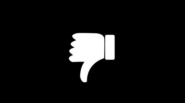 Animation thumbs down dislike icon on black background.
