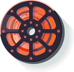 Obraz premium Retro film reel icon flat on white isolated background, vector design.