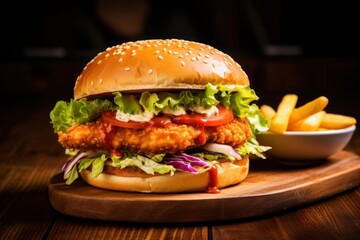 Fish burger food hamburger vegetable.