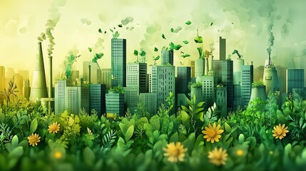 Obraz premium A vibrant cityscape entwined with lush greenery, symbolizing the harmony between urban life and nature's beauty.