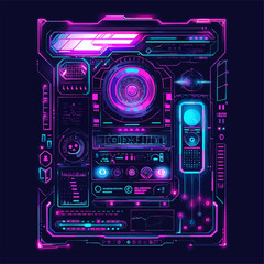 Fototapeta premium Futuristic holographic interface with glowing elements, high-tech aesthetics, vector illustration for t-shirt, flat style.