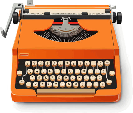 Retro typewriter icon flat on white isolated background, vector design.