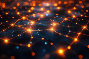 Obraz premium abstract digital visualization of big data and network connections intricate web of glowing nodes and lines against a dark background representing complex information systems