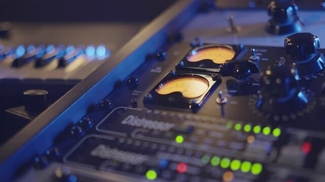 technical equipment of a music studio and music recording equipment for creating songs for hit streaming platform close-up