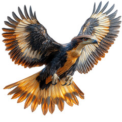 Obraz premium Majestic eagle in flight, showcasing stunning feathers and powerful wings. Capturing the essence of freedom and wilderness.