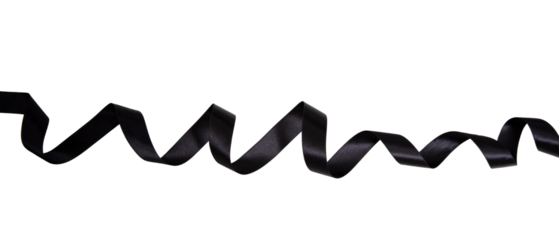 Black curly ribbon isolated on white transparent, design element, banner. Black Friday concept	