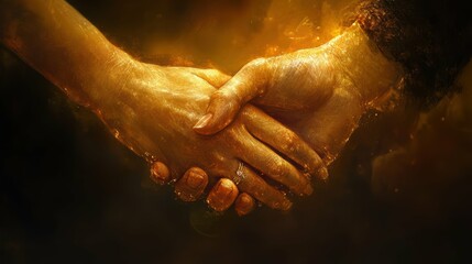 Fototapeta premium Hands of an Asian couple intertwine, their fingers laced together in a gesture of reconciliation, bathed in a soft, hopeful glow