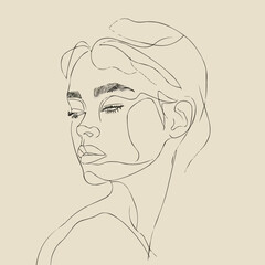 Line art portrait with clean lines and minimal shading, flat portrait, vector illustration.