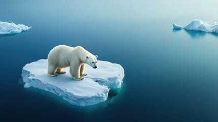 Polar Bear Standing on Melting Iceberg in Arctic Ocean