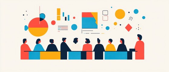 Coach Guiding Team Strategy Session with Abstract Shapes