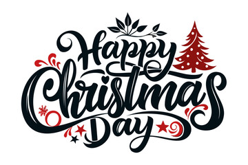 Happy Christmas Day typography Design silhouette Vector Illustration Transparent Background