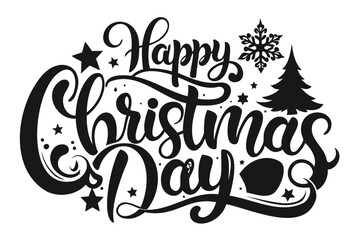 Happy Christmas Day typography Design silhouette Vector Illustration Transparent Background