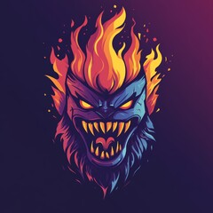 Fototapeta premium Flaming Demon Head Scary Monster Evil Character Design Game Art Abstract Illustration
