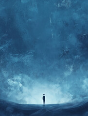 Fototapeta premium A man standing by himself, profound loneliness, being alone
