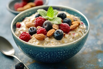 Delicious Oatmeal Bowl with Berries and Nuts