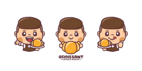 set of cartoon mascot with croissant