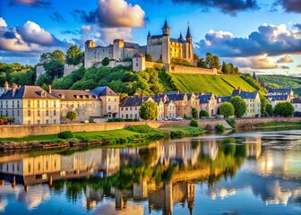 Vibrant medieval town of Chinon in Loire Valley, France, with ancient castle, charming streets, and picturesque Vienne