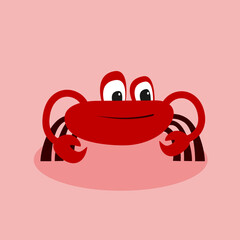 A cute cartoon crab with big eyes and a wide smile vector illustration. Suitable for animal and seafood content