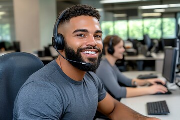 Fototapeta premium After Call Work to record call outcomes, such as successful resolution or need for follow-up