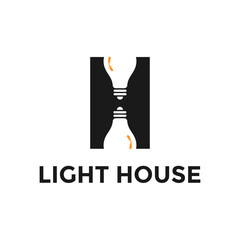 H letter Negative space LIGHT HOUSE business letter logo design
