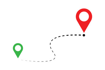 Vector illustration Route location icon Map, one place to another location icon, Location map path distance icon, pinpoint, map search, route, navigator icon isolated