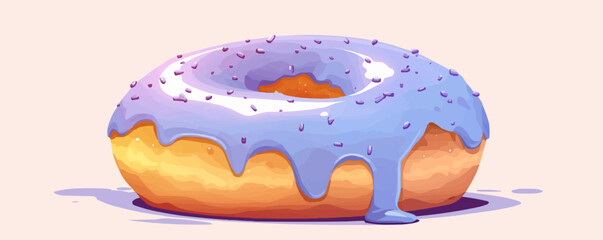 Blueberry frosted donut with icing drizzle, Vector flat minimalistic isolated illustration