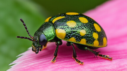 Fototapeta premium A vibrant green and yellow beetle