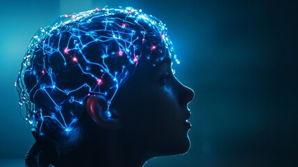 Obraz premium Illuminated EEG Cap with Glowing Electrodes in Dark Laboratory Room