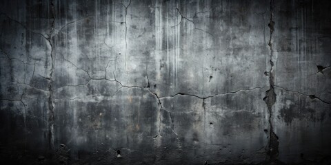 Dark and grungy concrete wall background with scratches and cracks, perfect for a gritty design element