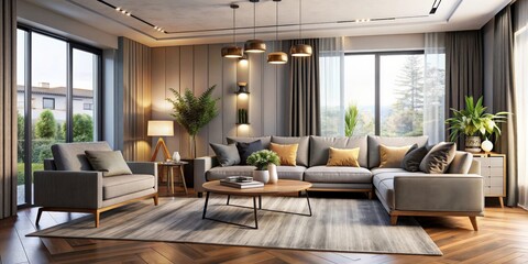 Fototapeta premium Modern living room with elegant furniture and a cozy atmosphere