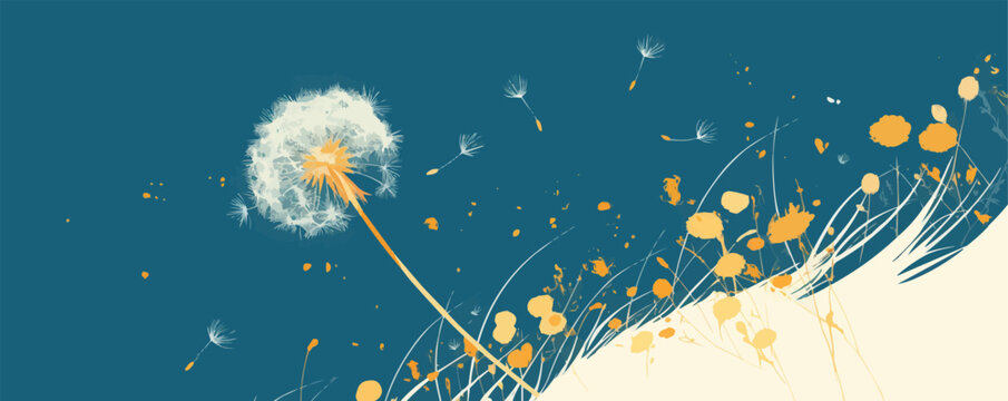 Dandelion puffball on a sunny day, Vector flat minimalistic isolated illustration