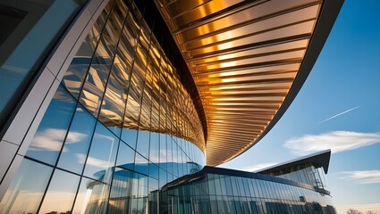 Obraz premium Modern Exterior with Curved Glass Wall, Architectural Design Elements