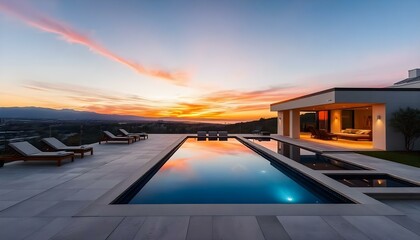 A modern luxury home with a large outdoor 