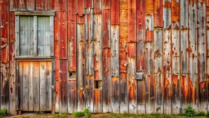 Rustic barn wall with peeling paint and weathered wood