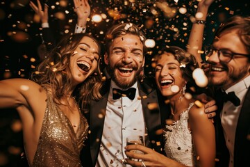 Experience a joyous celebration with friends at a lively night party filled with laughter and excitement. Enjoy bonding and creating memorable moments in a cheerful and elegant atmosphere