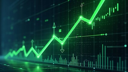 Naklejka premium A rising stock market graph showing an upward trend in stock prices, symbolizing financial growth, positive market performance, and investment success. Ideal for themes of economic progress.