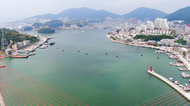Filming a drone in the sky showing the beautiful sea in Yeosu, Korea_22
