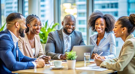 happy african business team meeting in modern office bright smiles between colleagues in professional attire showcasing team spirit and collaboration