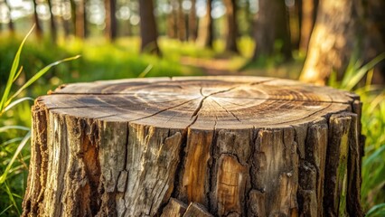 Fototapeta premium Close up photo of a weathered stub log showcasing detailed wooden texture