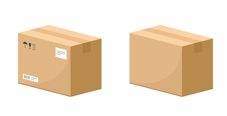 Carton parcel box 3d icon vector graphic illustration set, isolated cut out cardboard delivery package mockup cut out on white background image clip art
