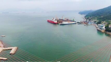 Filming a drone in the sky showing the beautiful sea in Yeosu, Korea_21
