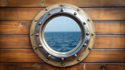 Metal window porthole on a ship, perfect for nautical-themed designs and backgrounds
