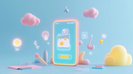 A colorful digital illustration featuring a smartphone with various playful icons and elements.