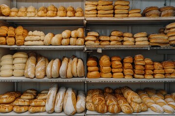 High-Resolution Photography of Assorted Breads and Pastries in Bakery Store AI generated illustration