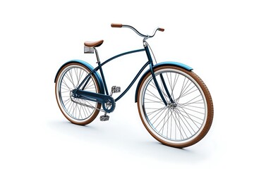 Fototapeta premium A blue vintage bicycle with brown tires isolated on a white background.