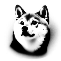 shiba-inu graffiti stencil-art style,black and white, generative ai