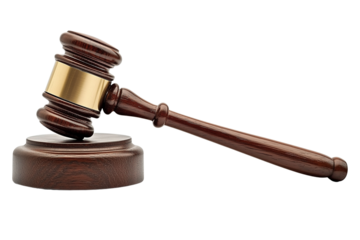 Wooden judge gavel and soundboard isolated on transparent background