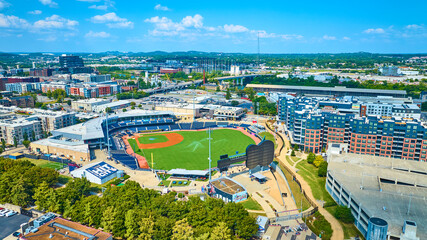 Aerial View of Urban Baseball Stadium and Cityscape in Nashville