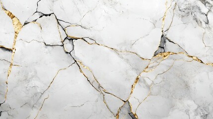 White Marble Texture with Golden Cracks and Black Veins for Luxury Decor. AI generated illustration